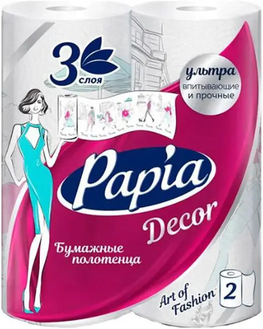 Papia Decor полотенца бумажные 2 рулона в упаковке