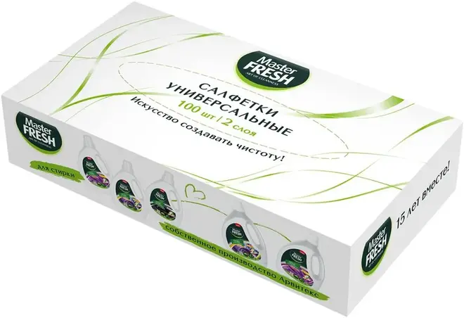 Master Fresh Non Stop салфетки бумажные универсальные (100 салфеток в коробочке)