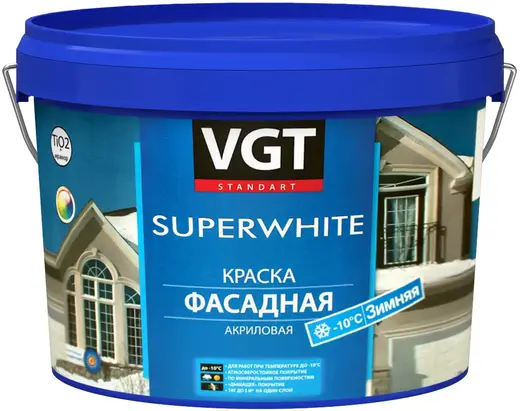 ВГТ ВД-АК-1180 Superwhite краска фасадная акриловая зимняя (15 кг) супербелая