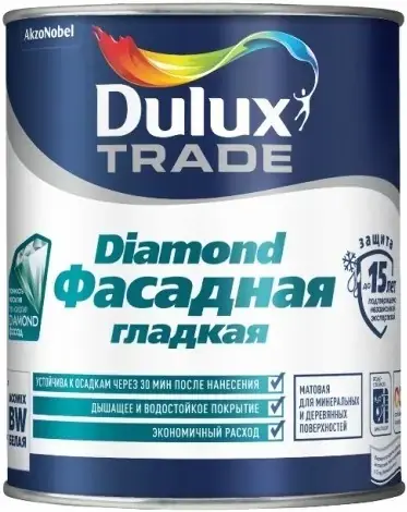 Dulux Trade Diamond Фасадная Гладкая матовая водно-дисперсионная краска для фасадных поверхностей (1 л) белая