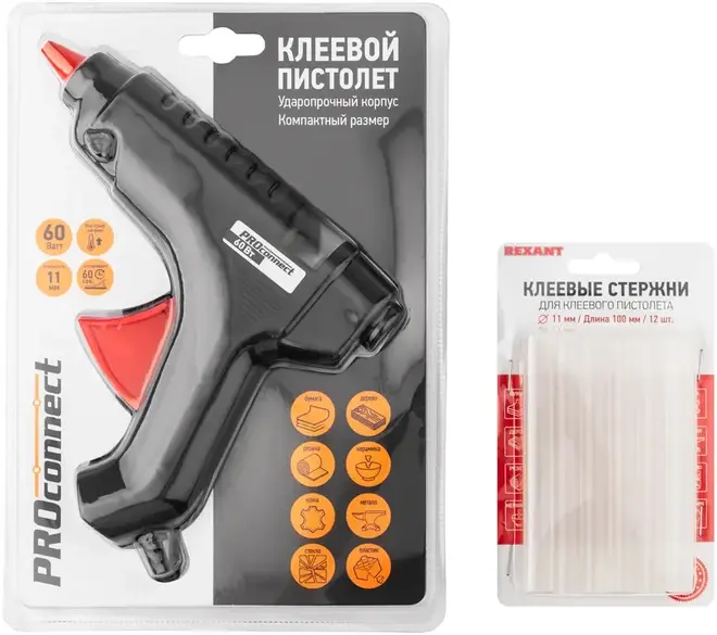 Rexant Kranz ПК03 набор пистолет клеевой + стержни (60 Вт)