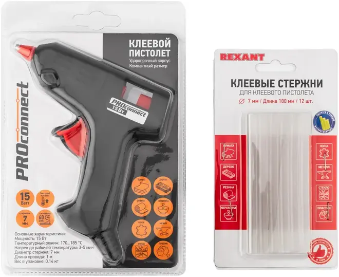 Rexant Kranz ПК01 набор пистолет клеевой + стержни (15 Вт)
