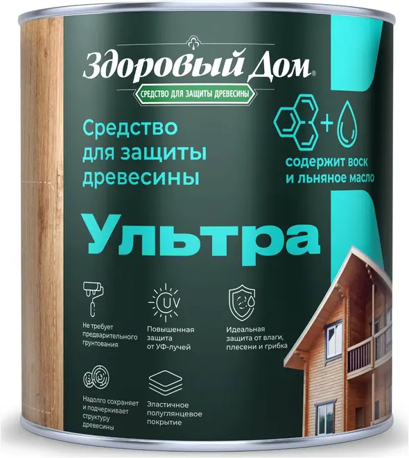 Здоровый Дом Ультра средство для защиты древесины (800 мл) белый