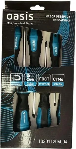 Oasis Eco набор отверток слесарных (6 предметов) SL, PH 5, 6, 8 (плоский шлиц), 1, 2, 3 (крестовой шлиц)