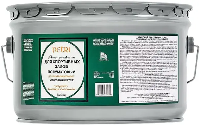 Петри Spar Gym алкидный лак для спортивных залов и металла (9.46 л) шелковисто-полуматовый