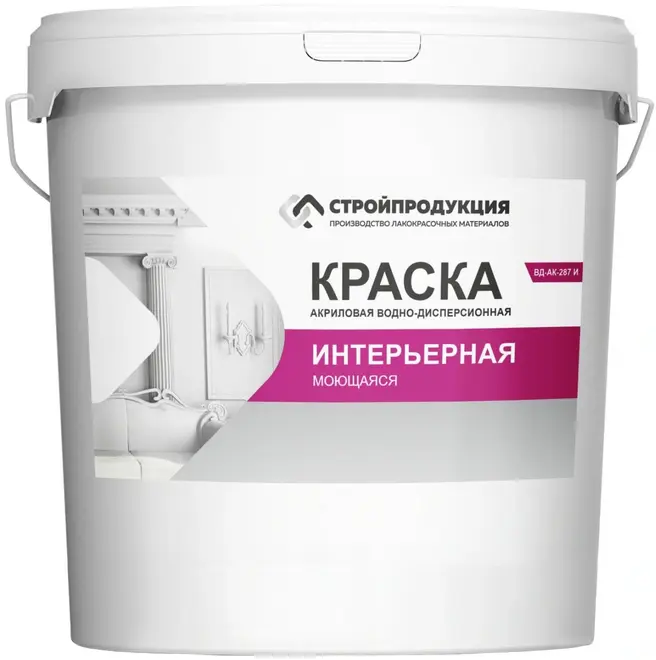 Стройпродукция ВД АК 287 И краска водно-дисперсионная акриловая интерьерная моющаяся (15 кг) белая