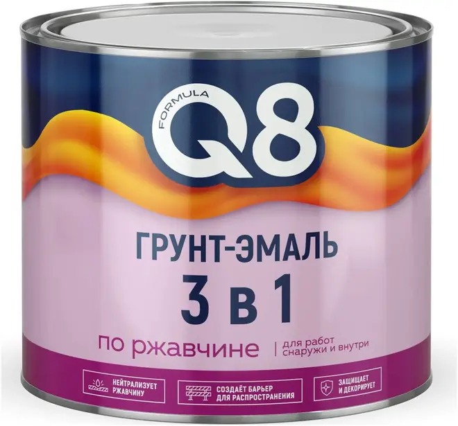 Formula Q8 грунт-эмаль 3 в 1 по ржавчине антикоррозионная (1.8 кг) черная