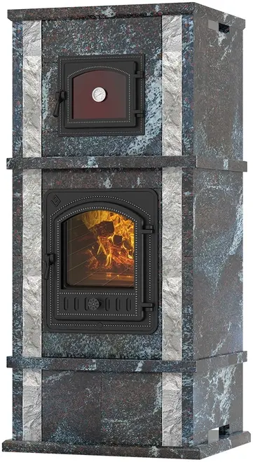Эверест №3 печь-камин с духовкой (облицовка амфиболит)