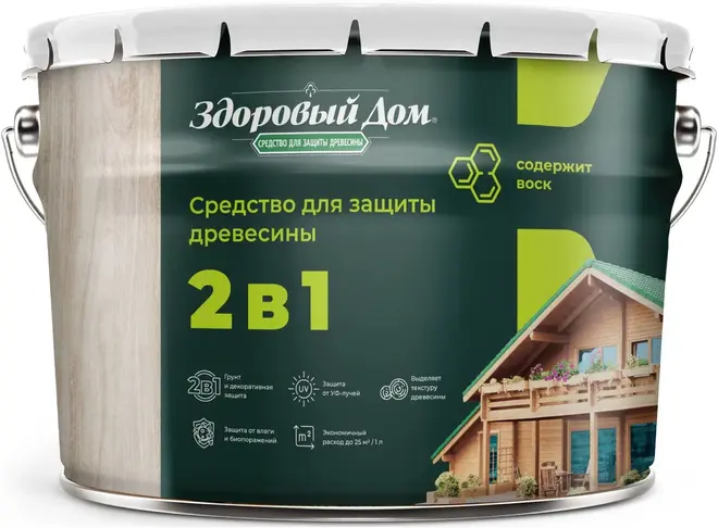 Здоровый Дом средство для защиты древесины 2 в 1 (9 л орех)