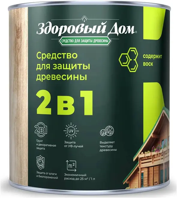Здоровый Дом средство для защиты древесины 2 в 1 (800 мл) тик