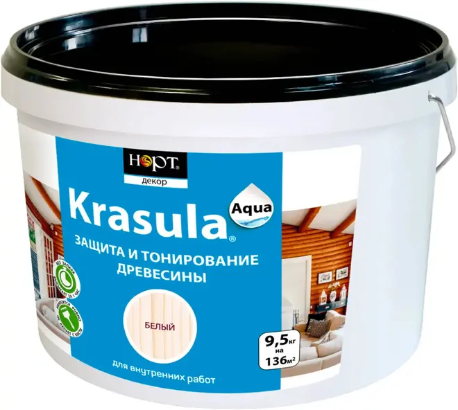Норт Krasula Aqua состав защитно-декоративный (9,5 кг) белый