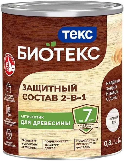 Текс Bioteks 2-в-1 защитный лессирующий состав (800 мл) беленый дуб