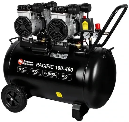 Quattro Elementi Pacific 100-480 компрессор поршневой безмасляный (3000 Вт бар8 бар)