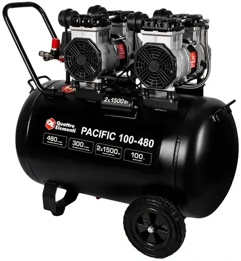 Quattro Elementi Pacific 100-480 компрессор поршневой безмасляный (3000 Вт бар8 бар)