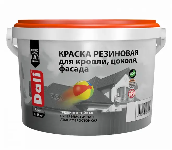 Dali краска резиновая для кровли, цоколя, фасада (3 кг) красная RAL 3011