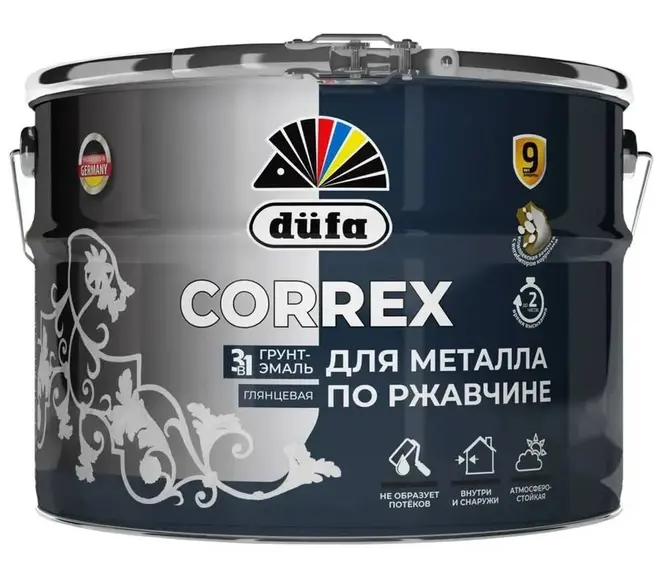 Dufa Correx грунт-эмаль по ржавчине гладкая 3 в 1 (10 л) слоновая кость RAL 1015 гладкая