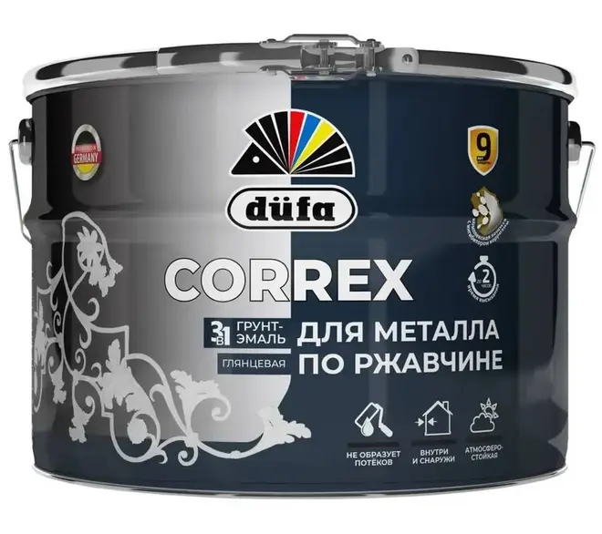 Dufa Correx грунт-эмаль по ржавчине гладкая 3 в 1 (10 л) серая RAL 7004 гладкая