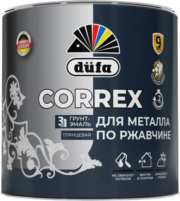 Dufa Correx грунт-эмаль по ржавчине гладкая 3 в 1 (2 л) серая RAL 7004 гладкая