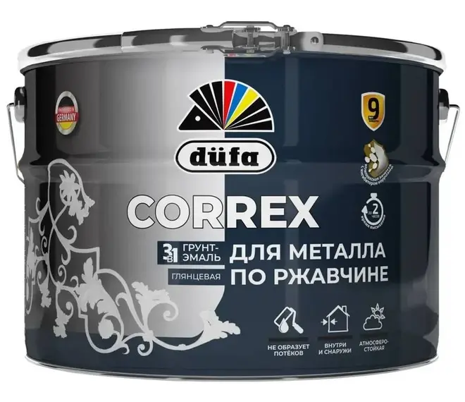 Dufa Correx грунт-эмаль по ржавчине гладкая 3 в 1 (10 л) шоколад RAL 8017 гладкая