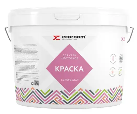 Ecoroom Х-2 краска акриловая супербелая для стен и потолков (45 кг) супербелая