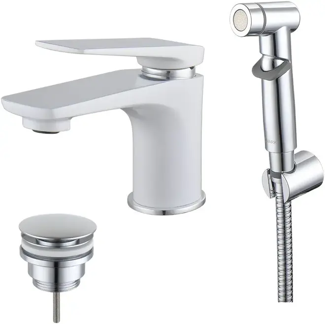 Lemark Allegro LM5916 смеситель для раковины с гигиеническим душем белый/хром (LM5916CW)
