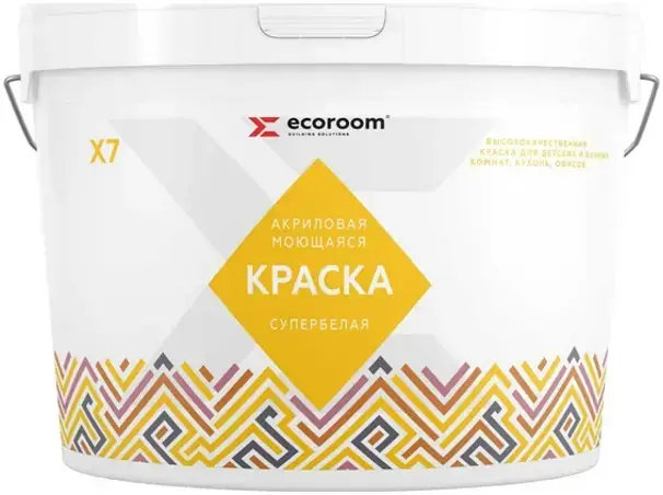 Ecoroom Х-7 краска акриловая моющаяся супербелая (45 кг) супербелая