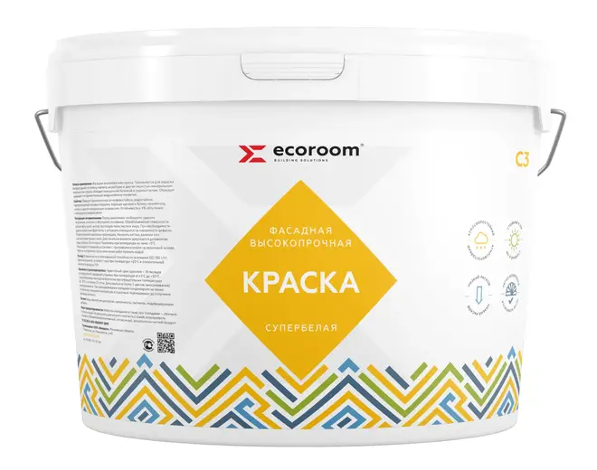 Ecoroom С-3 краска фасадная высокопрочная супербелая (14 кг) супербелая