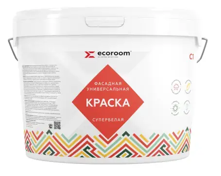 Ecoroom С-1 краска фасадная универсальная супербелая (2.4 кг) супербелая