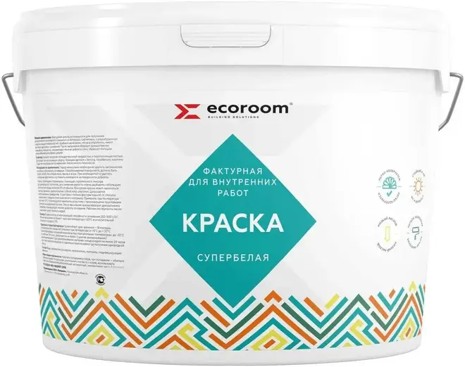Ecoroom краска акриловая фактурная супербелая для внутренних работ (16 кг) супербелая