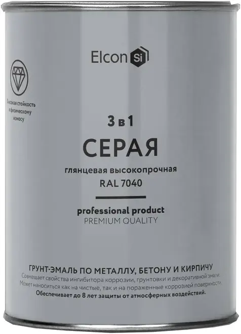 Elcon грунт-эмаль 3 в 1 глянцевая высокопрочная (800 г) серая RAL 7040