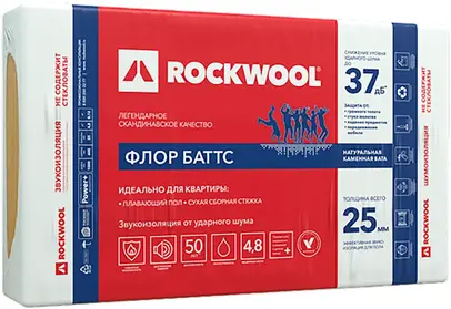 Rockwool Флор Баттс звукоизоляционная плита из каменной ваты бесшумный пол (0.6*1 м/100 мм)