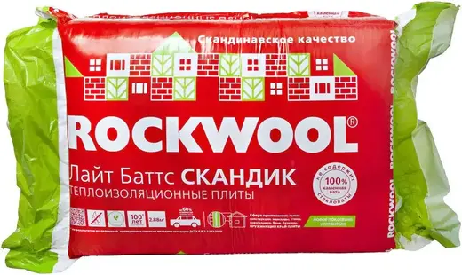 Rockwool Лайт Баттс Скандик легкая гидрофобизированная теплоизоляционная плита (0.6*0.8 м/50 мм) волокнистое
