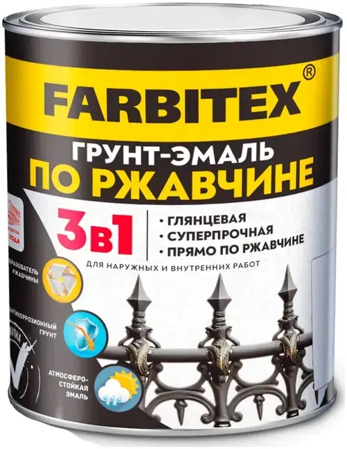 Farbitex грунт-эмаль по ржавчине 3 в 1 (1.8 кг) белая