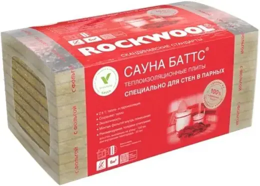 Rockwool Сауна Баттс мягкая теплоизоляционная плита из каменной ваты (0.6*1 м)
