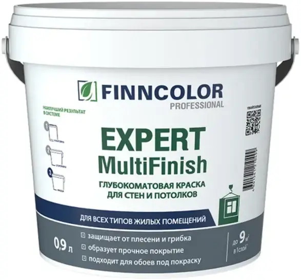 Finncolor Expert Multifinish краска глубокоматовая для стен и потолков (900 мл) белая