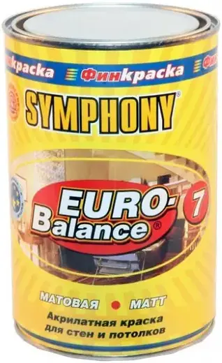 Финкраска Симфония Euro-Balance 7 акрилатная краска для стен и потолков (1 л) белая
