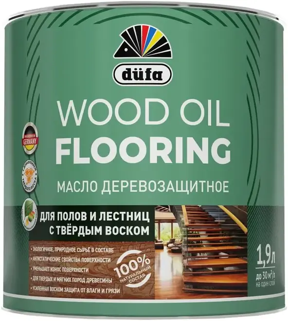 Dufa Wood Oil Flooring масло древозащитное для полов и лестниц с твердым воском (1.9 л) бесцветное