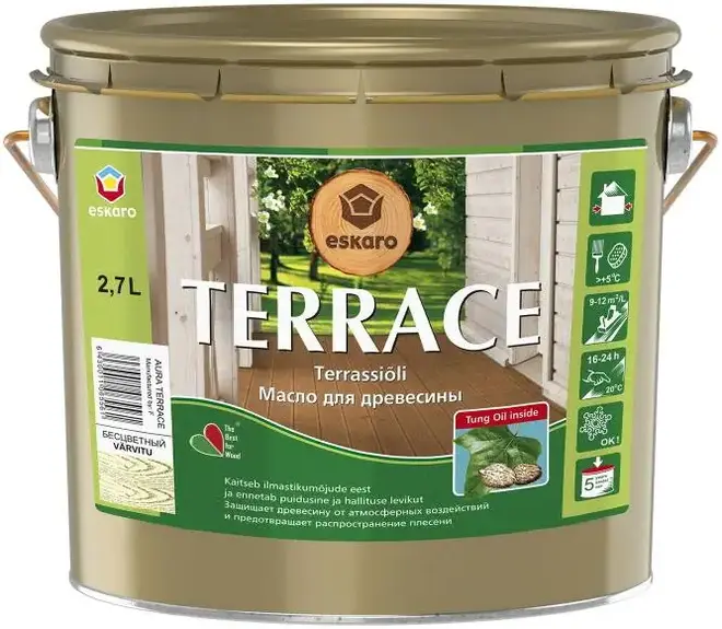 Eskaro Premium Wood Facade Oil Фасады Террасы масло водоразбавляемое для деревянных фасадов и террас (2.7 л) молочный
