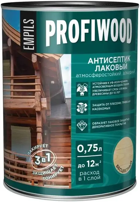 Profiwood антисептик лаковый атмосферостойкий алкидный (750 мл) бесцветный