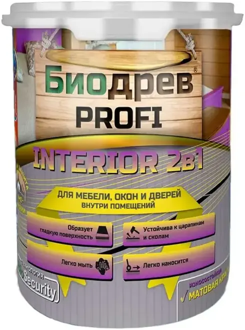 Красковия Биодрев Profi Interior 2 в 1 краска износостойкая матовая для мебели, окон и дверей (3 кг) белая