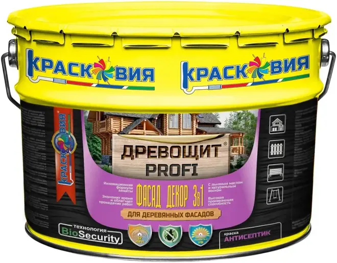 Красковия Древощит Profi Фасад Декор 3 в 1 краска-антисептик для деревянных фасадов (8 кг) ель