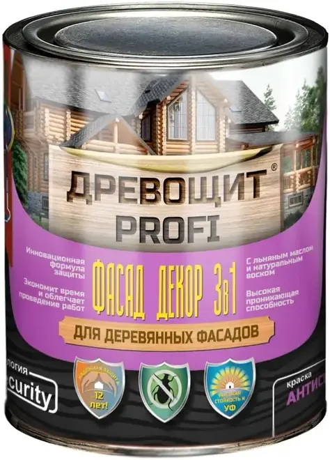 Красковия Древощит Profi Фасад Декор 3 в 1 краска-антисептик для деревянных фасадов (700 г) тик