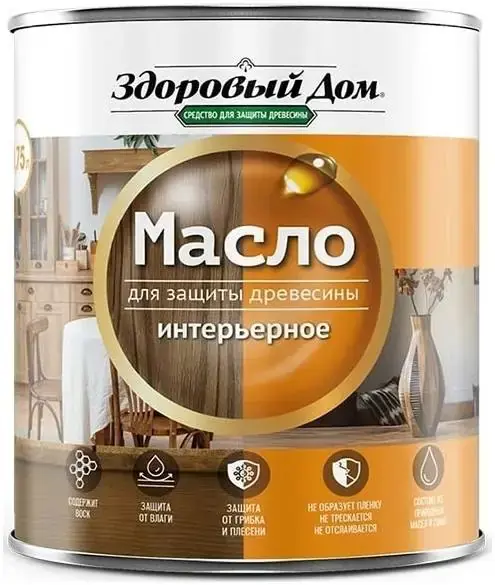 Здоровый Дом масло интерьерное для защиты древесины (750 мл) белое