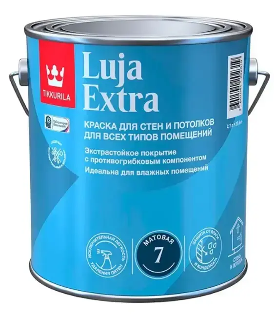 Тиккурила Tikkivala Luja Extra 7 краска для влажных помещений антигрибковая матовая (9 л) бесцветная