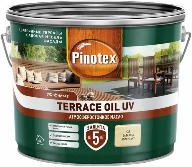 Пинотекс Omnitex Terrace Oil UV масло атмосферостойкое для защиты древесины (9 л) бесцветное