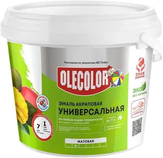 Олеколор эмаль акриловая универсальная (3 кг) белая