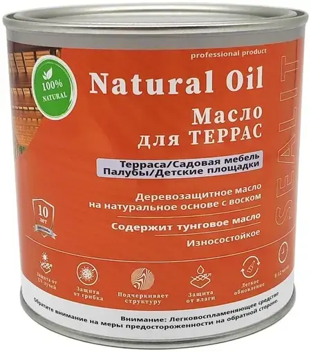 Sealit Professional Natural Oil для Террас масло деревозащитное на натуральной основе с воском (550 мл) мербау №0810