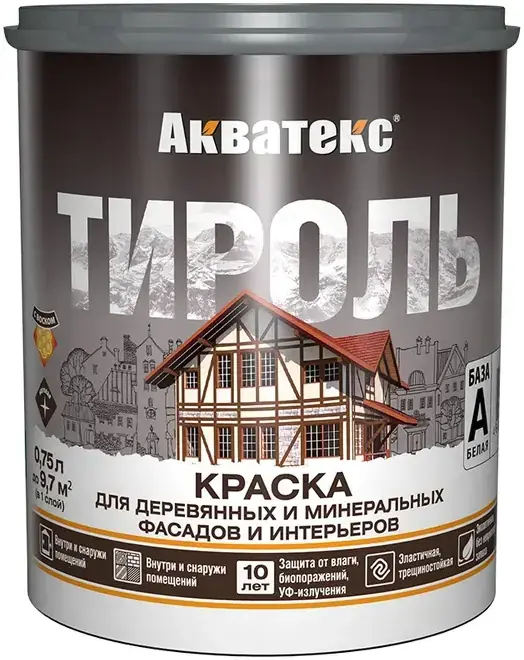 Акватекс Тироль краска для деревянных и минеральных фасадов и интерьеров (750 мл) белая