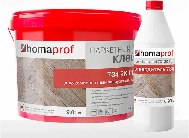 Homa Homaprof 734 2K PU клей двухкомпонентый полиуретановый паркетный (10 кг)
