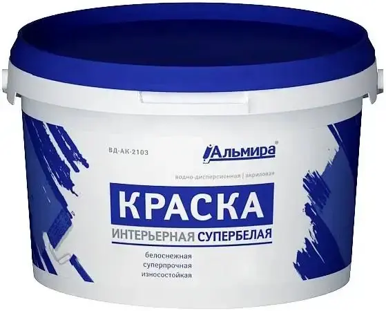 Альмира Интерьерная Супербелая краска водно-дисперсионная акриловая (3 кг) белая